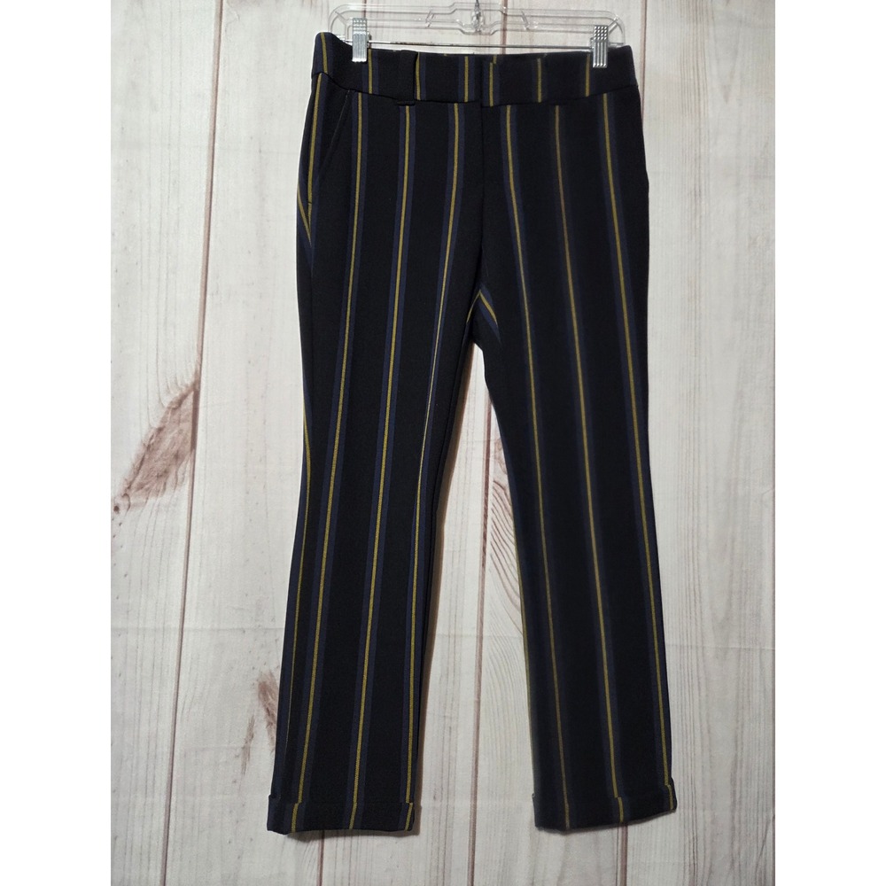 LOFT Petites Navy Blue Yellow Striped Ankle Pants Size 00P Slim Cuffed Trousers
